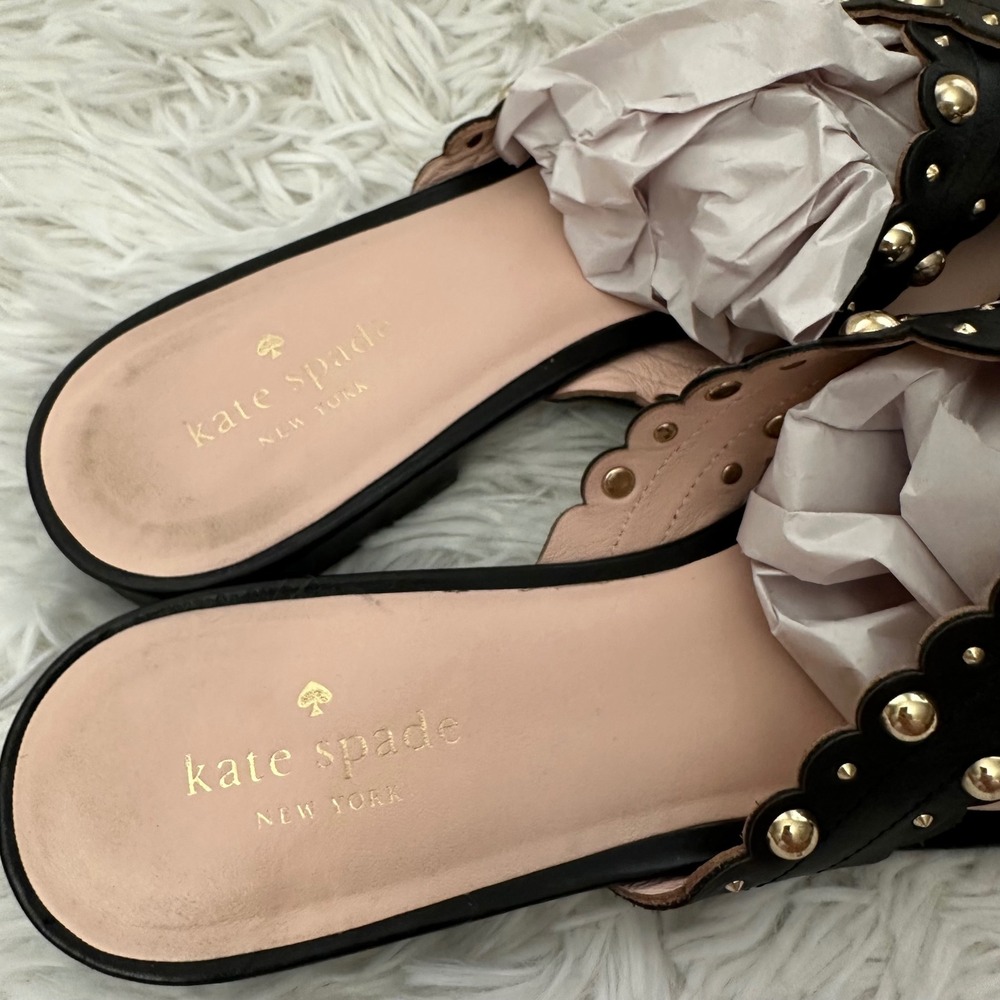 Kate Spade Faye Cross Strap Studded Leather Sandals in Black sz 9.5 M - Picture 6 of 7